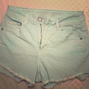 American Eagle high waisted teal jean shorts
